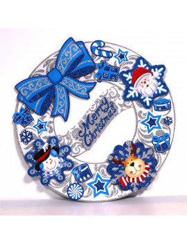 Iris 3D karácsonyi koszorú mintás/39x39cm/fehér-kék karton dekoráció