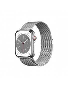 Apple Watch S8 Cellular (45mm) ezüst rozsdamentes acél tok, ezüst milánói szíjas okosóra
