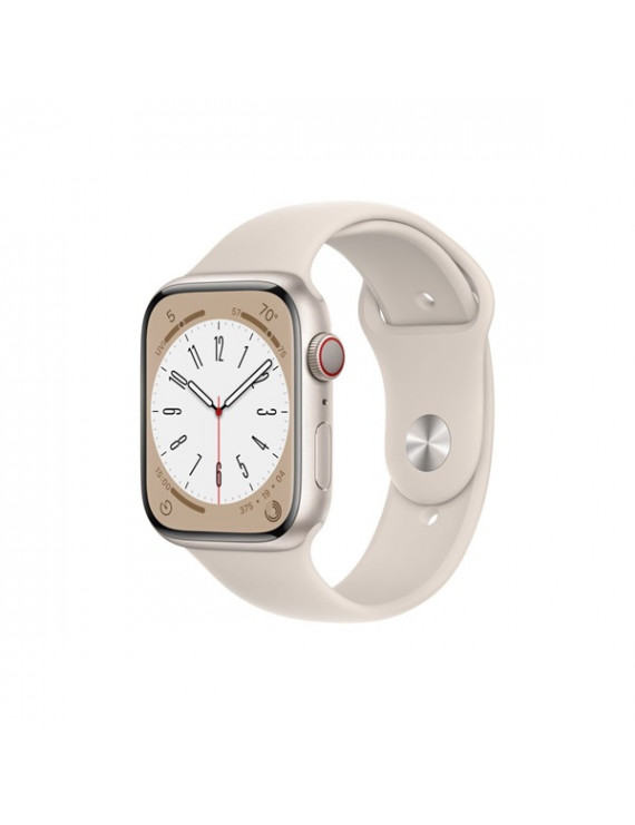 Apple Watch S8 Cellular (45mm) fehér alumínium tok, fehér sportszíjas okosóra