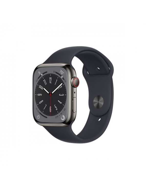 Apple Watch S8 Cellular (45mm) grafit rozsdamentes acél tok, fekete sportszíjas okosóra