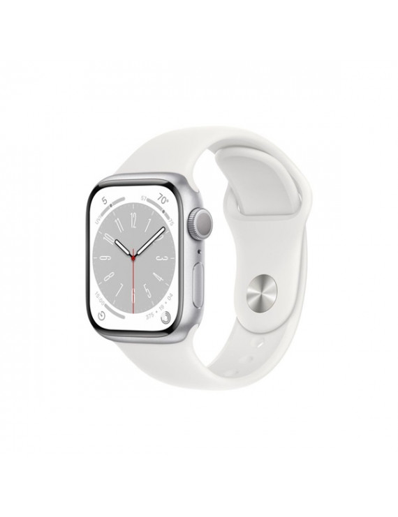 Apple Watch S8 GPS-es (41mm) ezüst alumínium tok, fehér sportszíjas okosóra