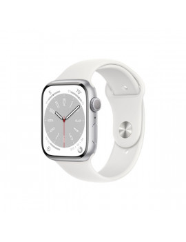 Apple Watch S8 GPS-es (45mm) ezüst alumínium tok, fehér sportszíjas okosóra