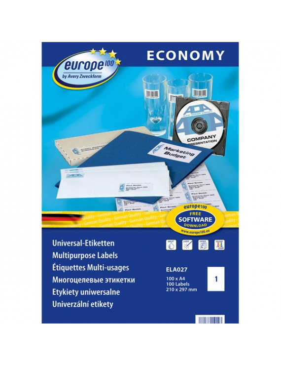 Avery Europe100 ELA027 210x297mm 100db-os etikett