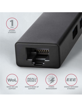 Axagon HMA-GL3A 3 portos USB3.2. Gen 2 fekete HUB Gigabit LAN porttal
