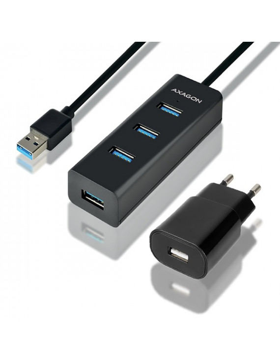 Axagon HUE-S2BP 4 portos USB3.0 gyorstöltő hosszú kábeles HUB tápegységgel