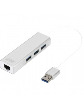 DIGITUS USB 3.0 Gigabit Ethernet adapter + 3 portos USB HUB