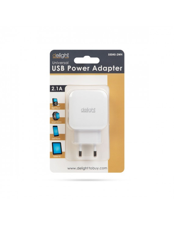 Delight 55045-2WH hálózati adapter 2xUSB-A 5V-1.2A fehér