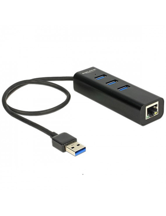 Delock 62653 USB 3.0-s elosztó 3 porttal + 1 Gigabit LAN-port 10/100/1000 Mb/s