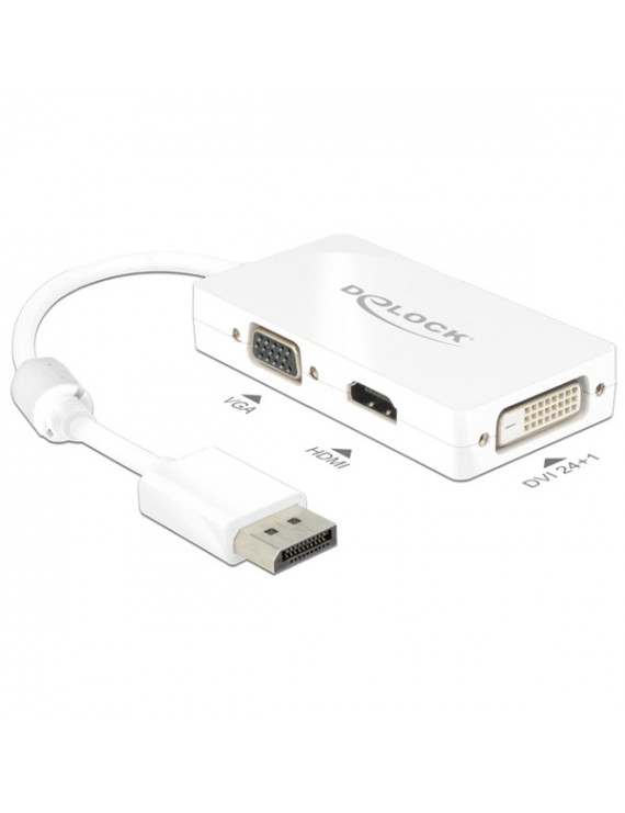 Delock 62655 Displayport 1.1 dugó > VGA / HDMI / DVI hüvely passzív fehér adapter