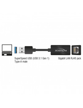 Delock 65903 SuperSpeed USB-A 3.1 Gen 1 apa > Gigabit LAN 10/100/1000Mbps anya adapter