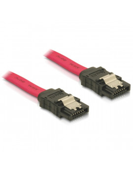 Delock SATA piros, egyenes/egyenes csatl. (fémlappal), 50 cm-es összekötő kábel
