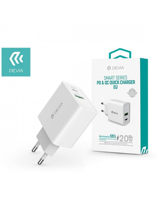 Devia ST346576 20W USB/Type-C fehér hálózati gyorstöltő adapter