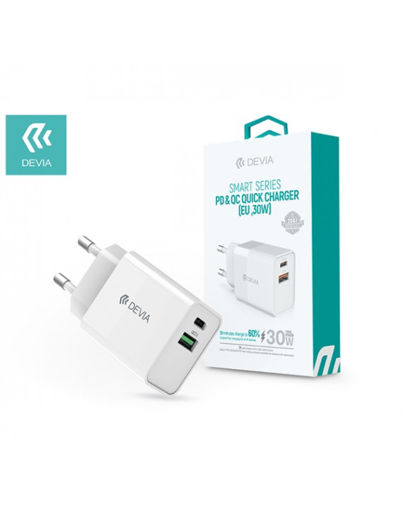 Devia ST354885 Type-C/USB bemenettel 30W - Smart PD3.0 + QC3.0 Quick Charger hálózati töltő adapter