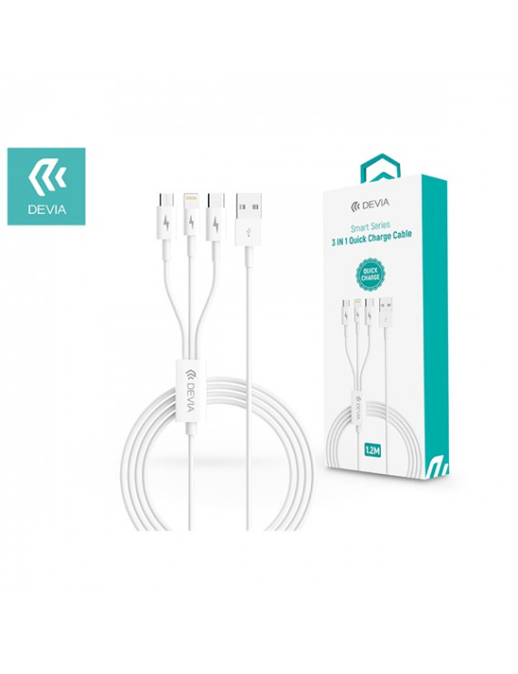 Devia ST355295 USB 1,2 méter - Smart PD Fast Charge 3in1 Lightning/micro/Type-C 3in1 töltőkábel