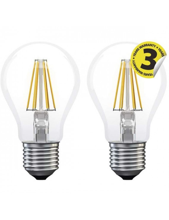 Emos Z74260.2 FILAMENT A60 A++ 6W E27 806 lumen meleg fehér LED izzó 2db/csomag