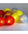 Iris Gömb alakú 6cm/színes fonott/1,5m/barna-piros-kék-zöld/10db LED-es/USB-s fénydekoráció