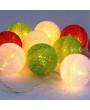 Iris Gömb alakú 6cm/színes fonott/1,5m/piros-fehér-zöld/10db LED-es/USB-s fénydekoráció