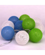Iris Gömb alakú 6cm/színes fonott/1,5m/zöld-kék-fehér/10db LED-es/USB-s fénydekoráció