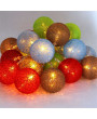 Iris Gömb alakú 6cm/színes fonott/3m/barna-piros-kék-zöld/20db LED-es/USB-s fénydekoráció