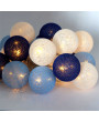 Iris Gömb alakú 6cm/színes fonott/3m/kék-v.kék-fehér/20db LED-es/USB-s fénydekoráció
