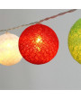Iris Gömb alakú 6cm/színes fonott/3m/piros-fehér-zöld/20db LED-es/USB-s fénydekoráció