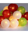 Iris Gömb alakú 6cm/színes fonott/3m/piros-fehér-zöld/20db LED-es/USB-s fénydekoráció