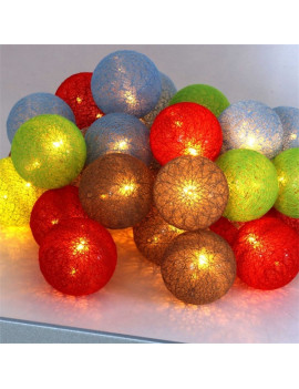Iris Gömb alakú 6cm/színes fonott/4,5m/barna-piros-kék-zöld/30db LED-es/USB-s fénydekoráció