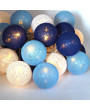 Iris Gömb alakú 6cm/színes fonott/4,5m/kék-v.kék-fehér/30db LED-es/USB-s fénydekoráció