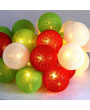 Iris Gömb alakú 6cm/színes fonott/4,5m/piros-fehér-zöld/30db LED-es/USB-s fénydekoráció