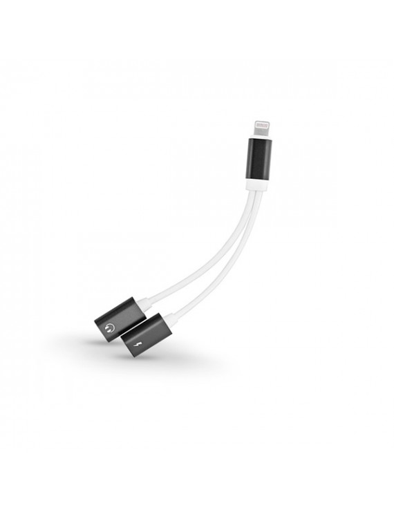 Haffner PT-4697 Lightning - lightning audio + töltő adapter - 2in1 - fekete/fehér