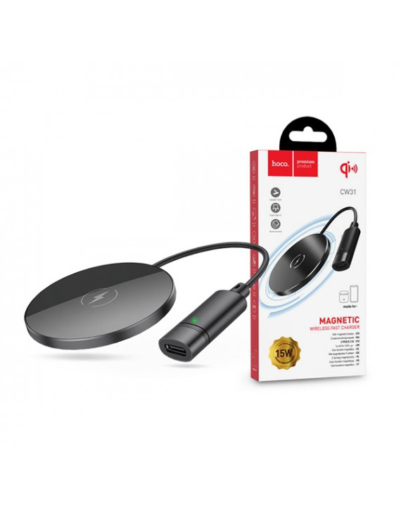 Hoco HOC0301 15W - CW31 Magnetic Wireless Fast Charger - fekete Qi vezeték nélküli töltő állomás