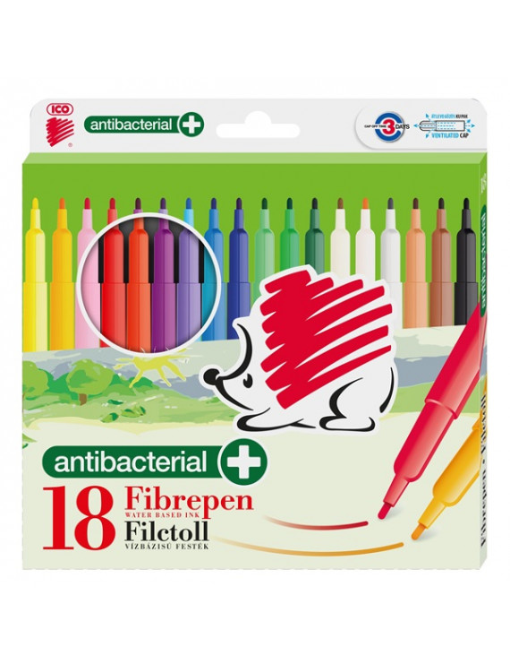 ICO Süni 300 antibakteriális 18db-os vegyes színű d18 rostirón készlet