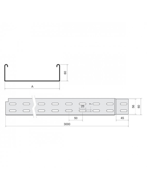 KOPOS KZI 60X200X0.75 S kábeltálca integrált végződéssel 3 méter/db