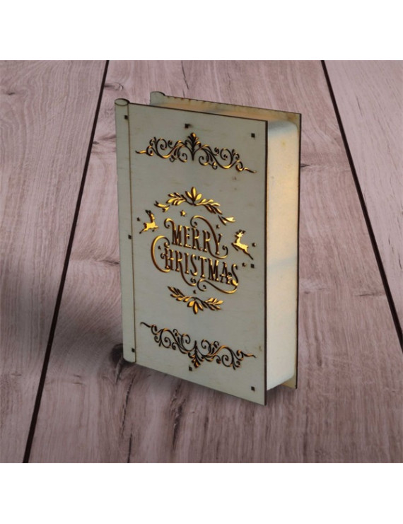 Iris Karácsonyi könyv mintás 23x16x4,5cm/meleg fehér LED-es fa fénydekoráció