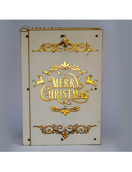 Iris Karácsonyi könyv mintás 23x16x4,5cm/meleg fehér LED-es fa fénydekoráció