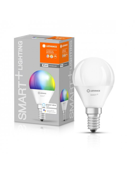 Ledvance Smart+ Wifi vezérlésű 5W RGBW E14 dimmelhető kisgömb LED fényforrás