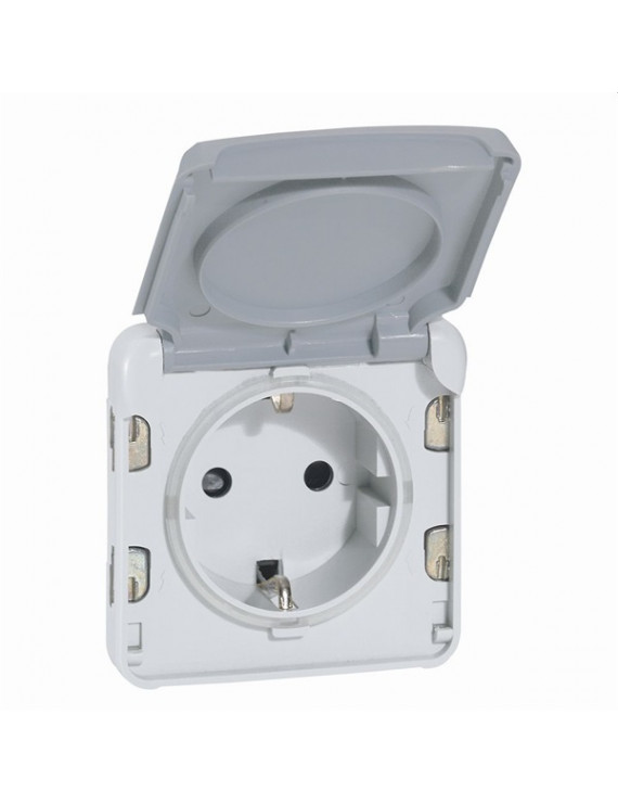 Legrand 069570 Plexo 55 csapófedéllel rugós szürke 2P+F aljzat