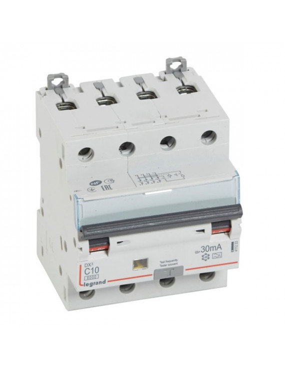 Legrand 411233 DX3 C10 6000A / 10kA 30mA A típus 4P kombinált áram-védőkapcsoló