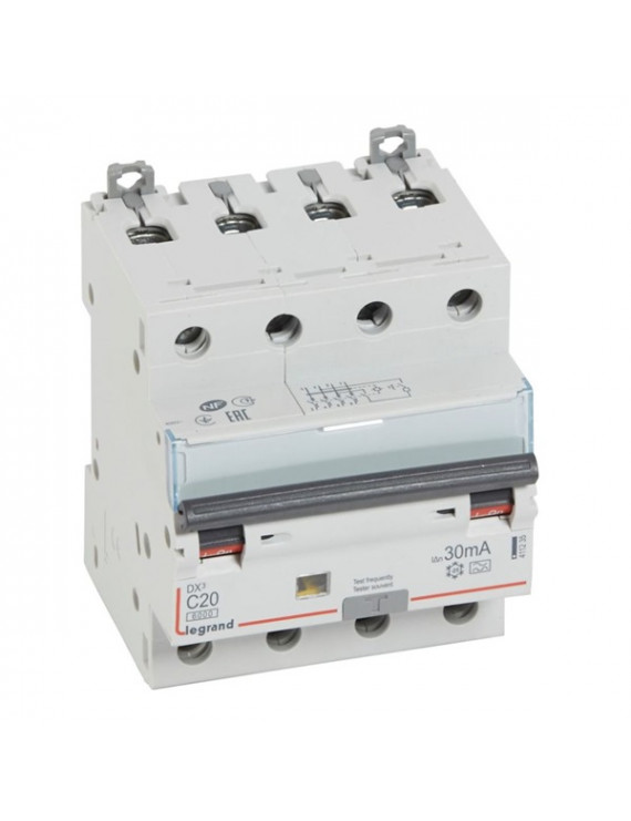 Legrand 411235 DX3 C20 6000A / 10kA 30mA A típus 4P kombinált áram-védőkapcsoló