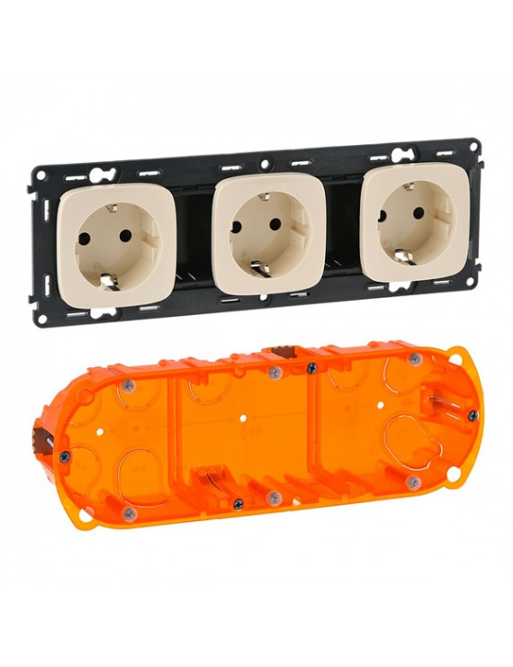 Legrand 754916 Valena Allure gyermekvédelmi/ rugós/ burkolattal/ elefáncsont 3x2P+F sínezett aljzat
