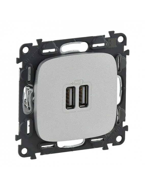 Legrand 754997 Valena Allure burkolattal alumínium kettős USB töltőaljzat