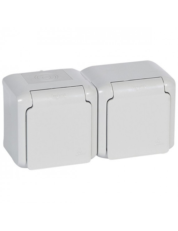 Legrand 782394 Forix 16A/csapófedéllel/gyermekvédelmi/szürke IP44 falonkívüli 2x2P+F földelt csatlakozóaljzat