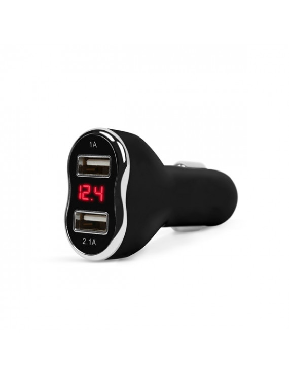 MNC 55054BK Autós szivargyújtó adapter 2xUSB feszültségmérővel és árammérővel fekete