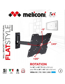 Meliconi FlatStyle ER200 dönthető, forgatható karos VESA 200 TV fali konzol