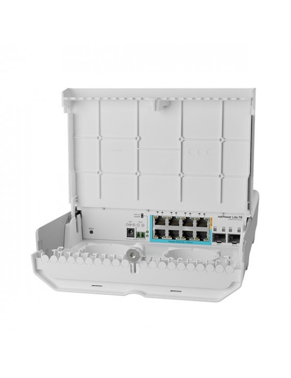 MikroTik netPower Lite 7R 8xGbE LAN 2xSFP+ port kültéri switch (7x Reverse PoE-in, 1xPoE-out)