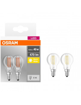 Osram Base átlátszó üveg búra/4W/470lm/2700K/E14 LED kisgömb izzó 2 db