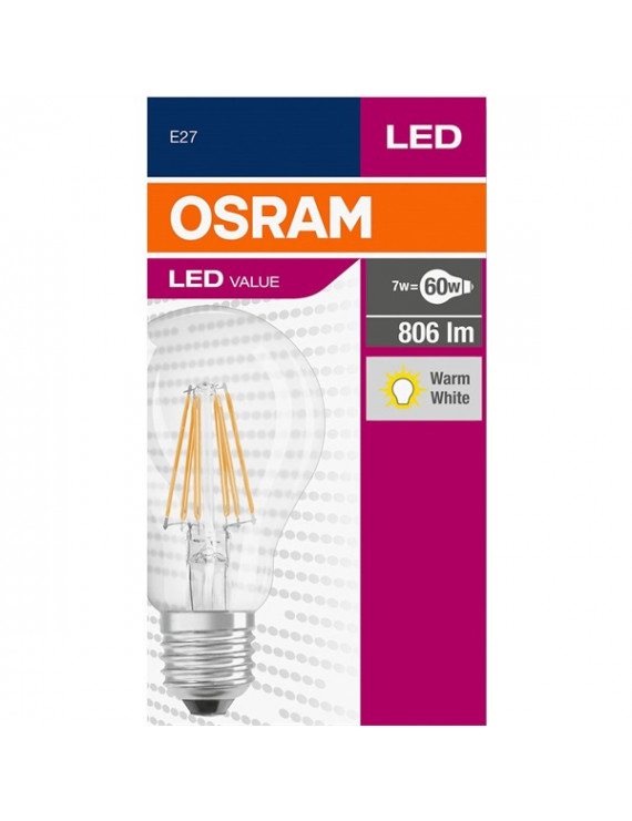 Osram Value átlátszó üveg búra/7W/806lm/2700K/E27 LED körte izzó