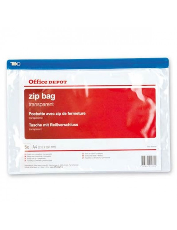 Office Depot A4 5db/cs áttetsző cipzáras tasak