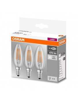 Osram Base átlátszó üveg búra/4W/470lm/4000K/E14/dobozos LED gyertya izzó 3 db