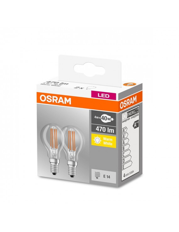 Osram Base átlátszó üveg búra/4W/470lm/2700K/E14 LED kisgömb izzó 2 db